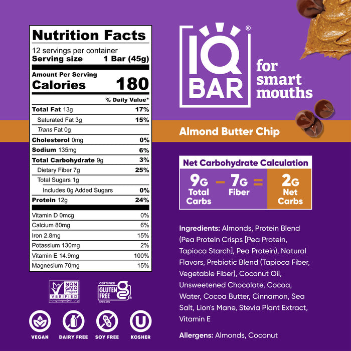 IQ BAR | 12 Almond Butter Chip Protein Bars