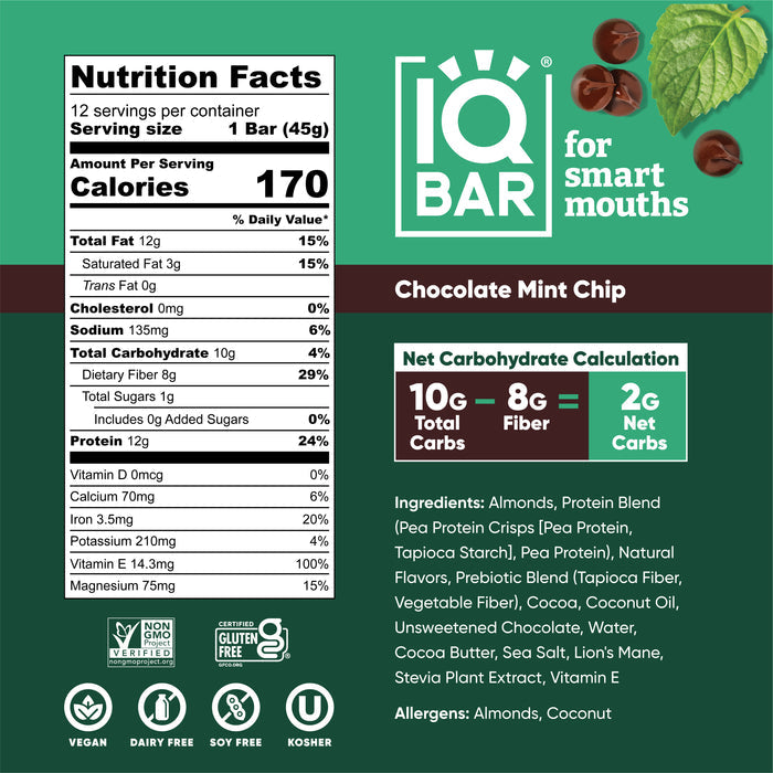 IQ BAR | 12 Chocolate Mint Chip Protein Bars