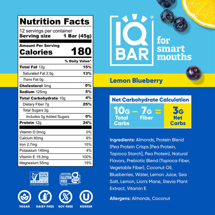 IQ BAR | 12 Lemon Blueberry Protein Bars